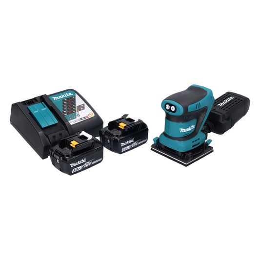 Makita DBO 480 RF Akku Schwingschleifer 18 V 112 x 102 mm + 2x Akku 3,0 Ah + Ladegerät