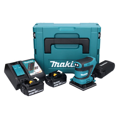 Makita DBO 480 RMJ Akku Schwingschleifer 18 V 112 x 102 mm + 2x Akku 4,0 Ah + Ladegerät + Makpac