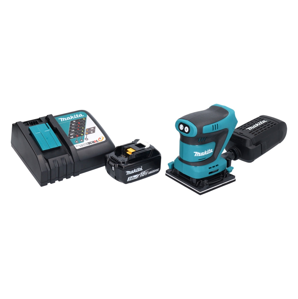 Makita DBO 481 RF1 ponceuse orbitale sur batterie 18 V 112 x 102 mm + 1x batterie 3,0 Ah + chargeur