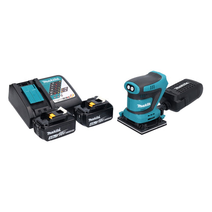 Makita DBO 481 RM Akku Schwingschleifer 18 V 112 x 102 mm + 2x Akku 4,0 Ah + Ladegerät