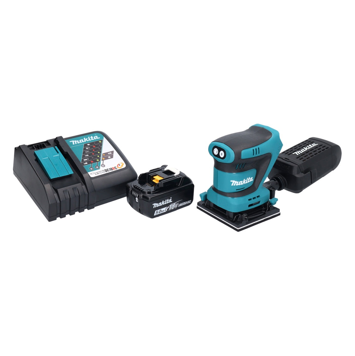 Makita DBO 481 RT1 ponceuse orbitale sur batterie 18 V 112 x 102 mm + 1x batterie 5,0 Ah + chargeur