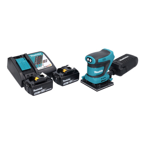 Lijadora orbital a batería Makita DBO 481 RT 18 V 112 x 102 mm + 2x baterías 5,0 Ah + cargador