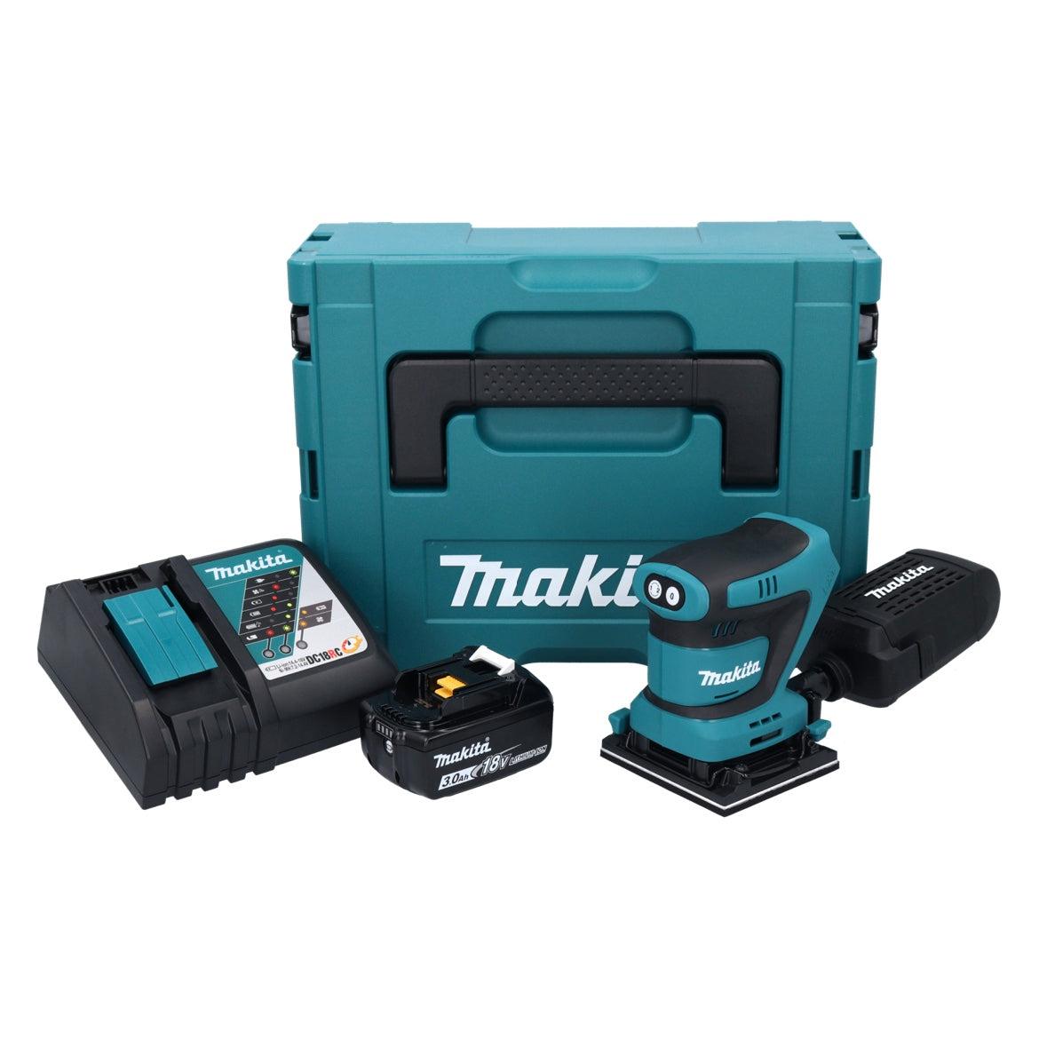 Ponceuse orbitale sur batterie Makita DBO 481 RF1J 18 V 112 x 102 mm + 1x batterie 3,0 Ah + chargeur + Makpac