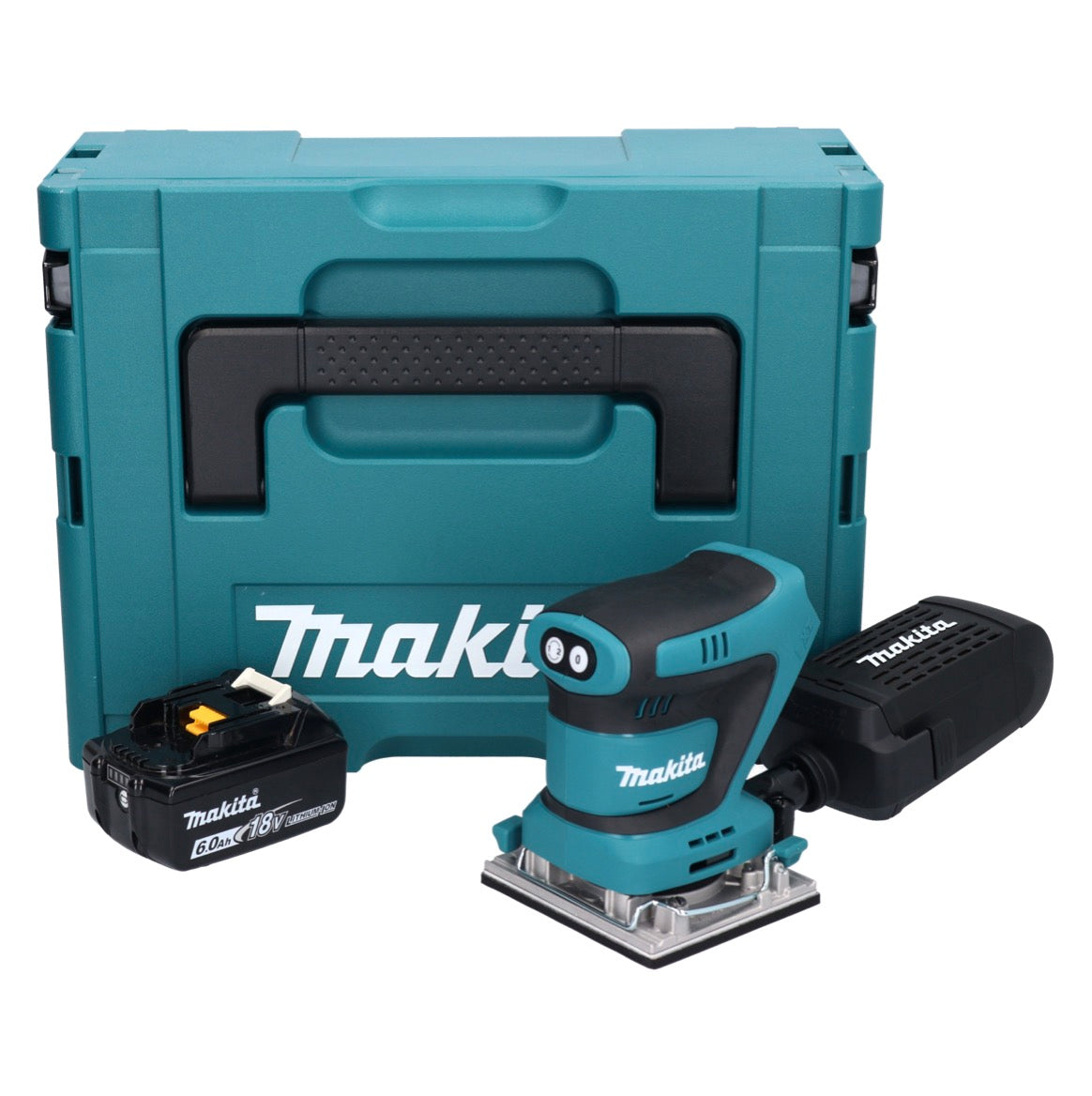 Makita DBO 482 G1J Akku Schwingschleifer 18 V 112 x 102 mm + 1x Akku 6,0 Ah + Makpac - ohne Ladegerät