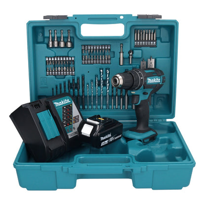 Makita DHP 482 RF1X1 perceuse à percussion sans fil 18 V + 1x batterie 3,0 Ah + chargeur + jeu d'accessoires 74 pièces + mallette