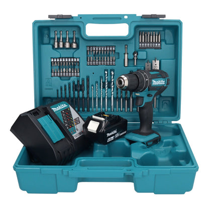 Makita DHP 482 RG1X1 perceuse à percussion sans fil 18 V + 1x batterie 6,0 Ah + chargeur + jeu d'accessoires 74 pièces + mallette