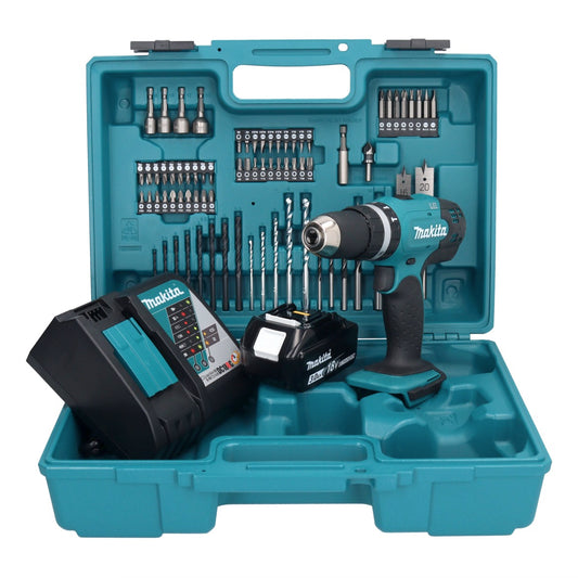 Makita DHP 453 RF1X1 perceuse à percussion sans fil 18 V 42 Nm + 1x batterie 3,0 Ah + chargeur + jeu d'accessoires 74 pièces + mallette