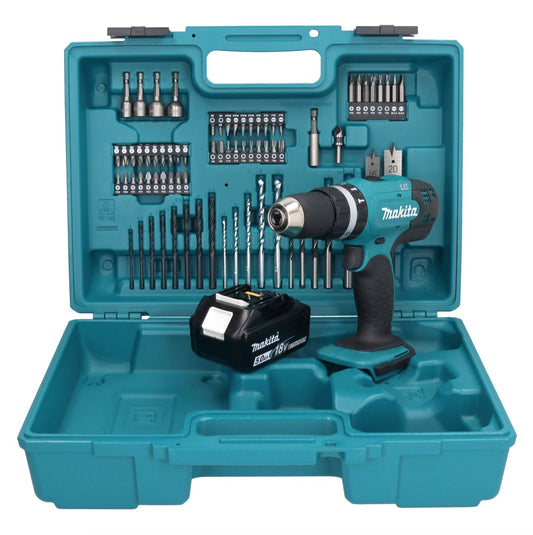 Makita DHP 453 T1X1 perceuse à percussion sans fil 18 V 42 Nm + 1x batterie 5,0 Ah + jeu d'accessoires 74 pièces + mallette - sans chargeur