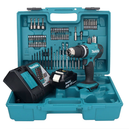 Makita DHP 453 RG1X1 perceuse à percussion sans fil 18 V 42 Nm + 1x batterie 6,0 Ah + chargeur + jeu d'accessoires 74 pièces + mallette