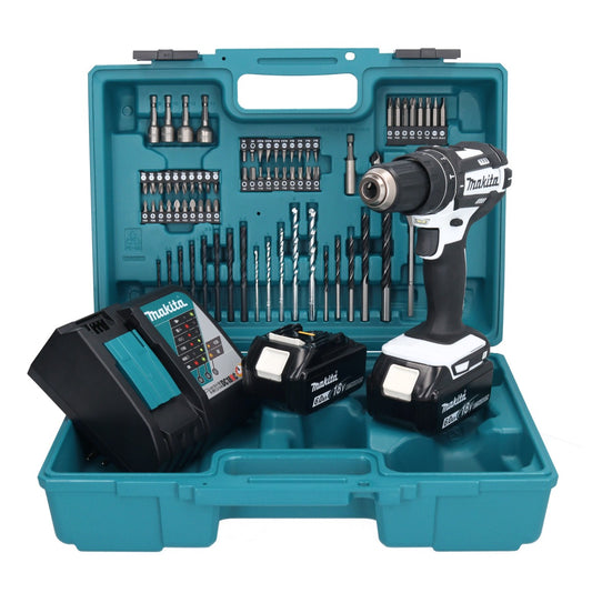 Makita DHP 482 RGX1W perceuse à percussion sans fil 18 V 62 Nm + 2 batteries 6,0 Ah + chargeur + jeu d'accessoires 74 pièces + mallette