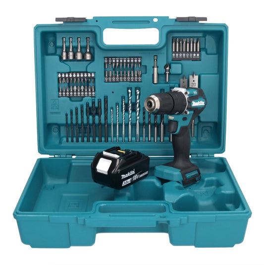 Makita DHP 487 F1X1 Akku Schlagbohrschrauber 18 V 40 Nm Brushless + 1x Akku 3,0 Ah + 74 tlg. Zubehörset + Koffer - ohne Ladegerät