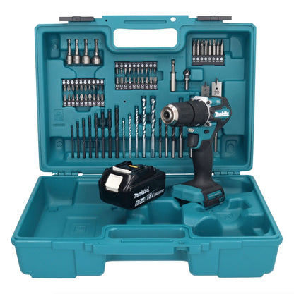 Makita DHP 487 G1X1 perceuse à percussion sans fil 18 V 40 Nm sans balais + 1x batterie 6,0 Ah + jeu d'accessoires 74 pièces + mallette - sans chargeur