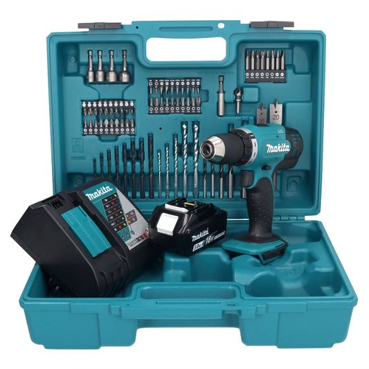 Makita DDF 453 RF1X1 perceuse-visseuse sans fil 18 V 42 Nm + 1x batterie 3,0 Ah + chargeur + jeu d'accessoires 74 pièces + mallette