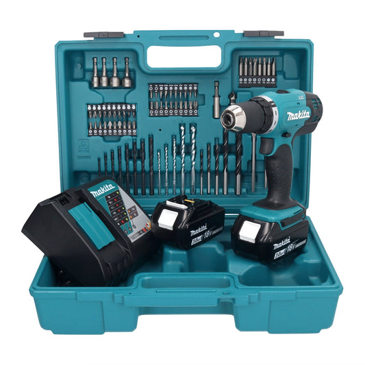 Makita DDF 453 RFX1 perceuse-visseuse sans fil 18 V 42 Nm + 2x batteries 3,0 Ah + chargeur + jeu d'accessoires 74 pièces + mallette