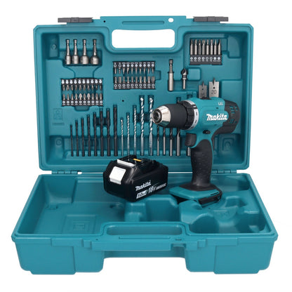 Makita DDF 453 T1X1 Akku Bohrschrauber 18 V 42 Nm + 1x Akku 5,0 Ah + 74 tlg. Zubehörset + Koffer - ohne Ladegerät