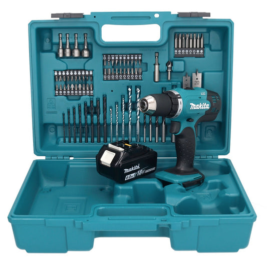 Makita DDF 453 G1X1 perceuse-visseuse sans fil 18 V 42 Nm + 1x batterie 6,0 Ah + jeu d'accessoires 74 pièces + mallette - sans chargeur