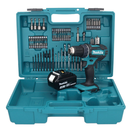 Makita DDF 482 F1X1 perceuse-visseuse sans fil 18 V 62 Nm + 1x batterie 3,0 Ah + jeu d'accessoires 74 pièces + mallette - sans chargeur