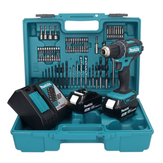 Makita DDF 482 RFX1 perceuse-visseuse sans fil 18 V 62 Nm + 2x batteries 3,0 Ah + chargeur + jeu d'accessoires 74 pièces + mallette