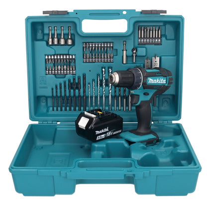 Makita DDF 482 T1X1 perceuse-visseuse sans fil 18 V 62 Nm + 1x batterie 5,0 Ah + jeu d'accessoires 74 pièces + mallette - sans chargeur