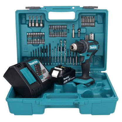 Makita DDF 482 RT1X1 perceuse-visseuse sans fil 18 V 62 Nm + 1x batterie 5,0 Ah + chargeur + jeu d'accessoires 74 pièces + mallette