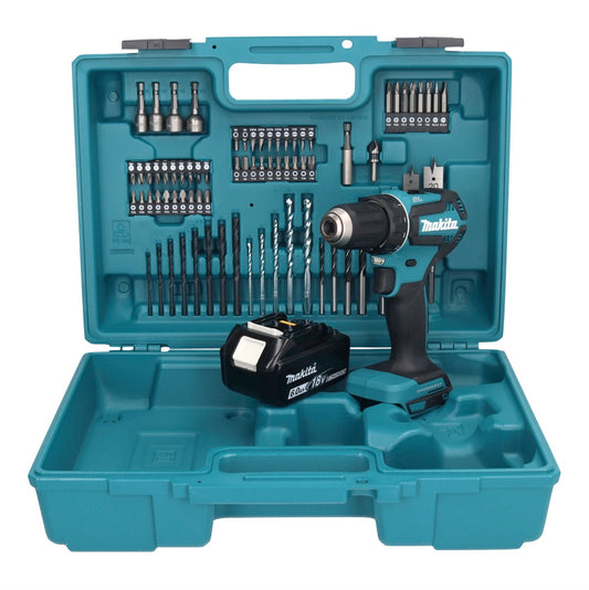 Makita DDF 485 G1X1 perceuse-visseuse sans fil 18 V 50 Nm sans balai + 1x batterie 6,0 Ah + jeu d'accessoires 74 pièces + coffret - sans chargeur