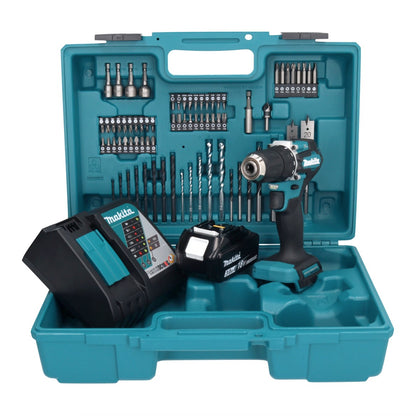 Makita DDF 487 RF1X1 Akku Bohrschrauber 18 V 40 Nm Brushless + 1x Akku 3,0 Ah + Ladegerät + 74 tlg. Zubehörset + Koffer