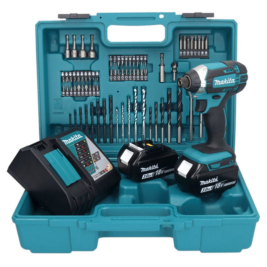 Makita DTD 152 RFX1 clé à chocs sans fil 18 V 165 Nm 1/4" + 2x batteries 3,0 Ah + chargeur + jeu d'accessoires 74 pièces + mallette