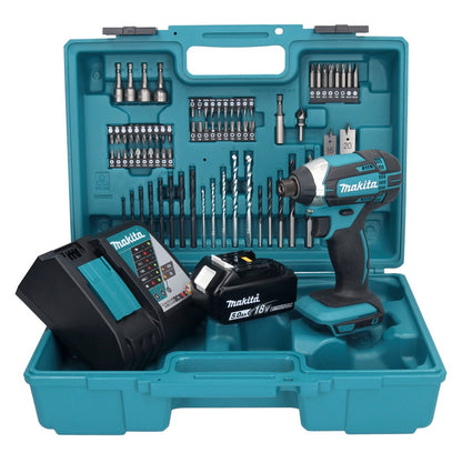 Makita DTD 152 RT1X1 clé à chocs sans fil 18 V 165 Nm 1/4" + 1x batterie 5,0 Ah + chargeur + jeu d'accessoires 74 pièces + mallette