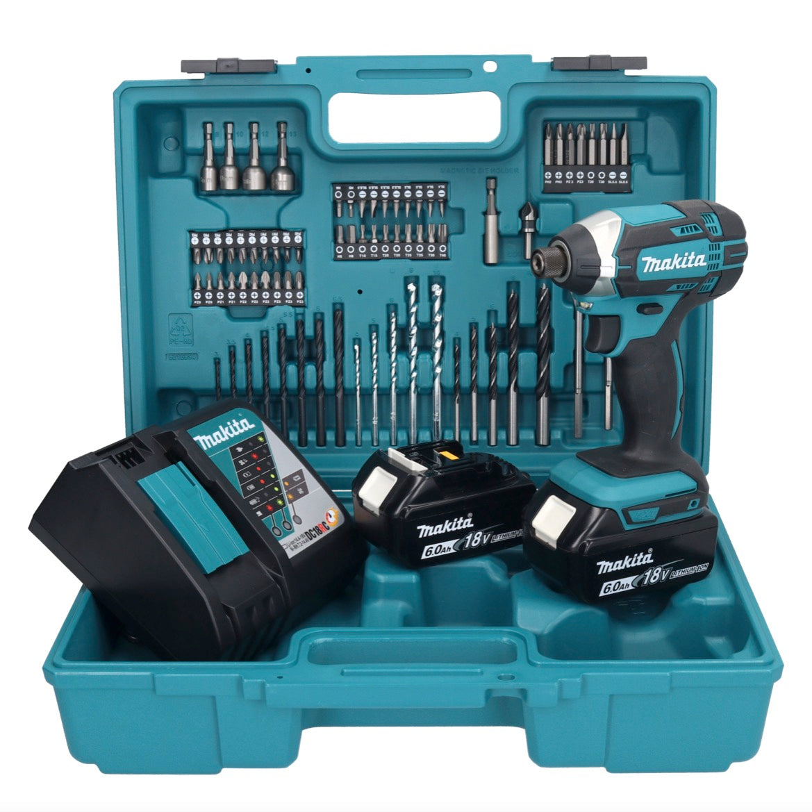 Makita DTD 152 RGX1 clé à chocs sans fil 18 V 165 Nm 1/4" + 2x batteries 6,0 Ah + chargeur + jeu d'accessoires 74 pièces + mallette