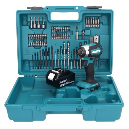 Makita DTD 153 T1X1 Akku Schlagschrauber 18 V 170 Nm 1/4" Brushless + 1x Akku 5,0 Ah + 74 tlg. Zubehörset + Koffer - ohne Ladegerät