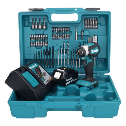 Makita DTD 153 RG1X1 Akku Schlagschrauber 18 V 170 Nm 1/4" Brushless + 1x Akku 6,0 Ah + Ladegerät + 74 tlg. Zubehörset + Koffer