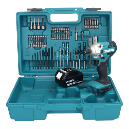 Makita DTD 156 F1X1 clé à chocs sans fil 18 V 155 Nm 1/4" + 1x batterie 3,0 Ah + jeu d'accessoires 74 pièces + mallette - sans chargeur