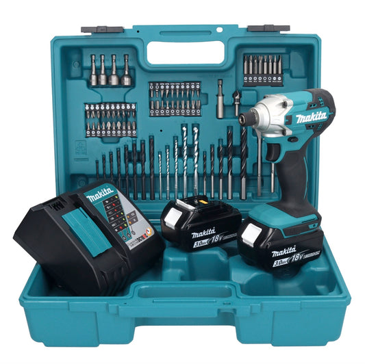 Makita DTD 156 RFX1 Akku Schlagschrauber 18 V 155 Nm 1/4" + 2x Akku 3,0 Ah + Ladegerät + 74 tlg. Zubehörset + Koffer