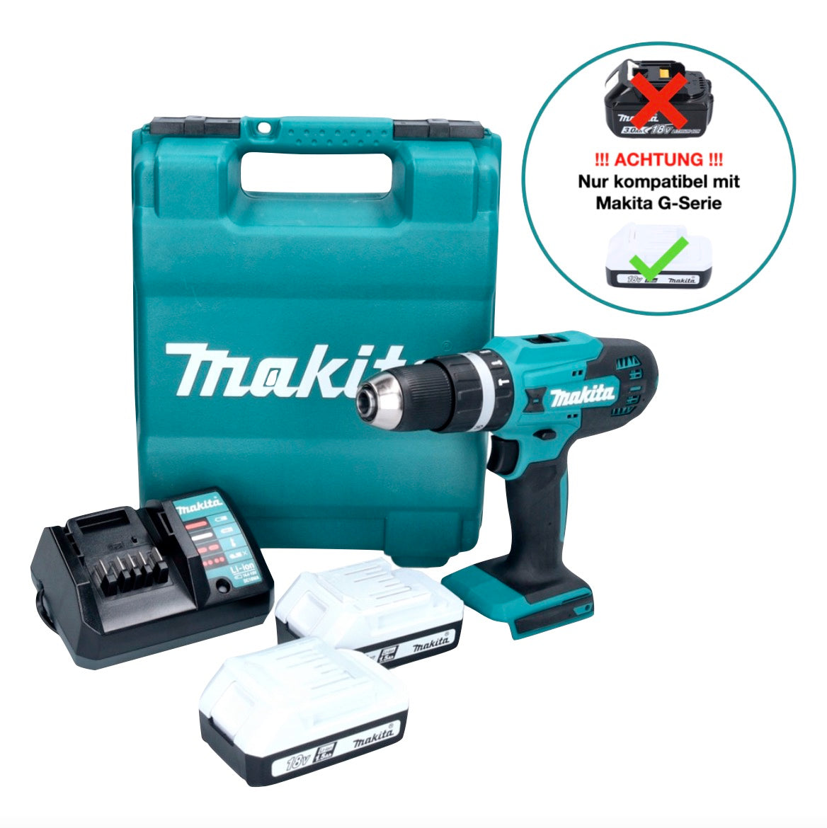 Makita HP 488 D002 Akku Schlagbohrschrauber 18 V 42 Nm G-Serie + 2x Akku 1,5 Ah + Ladegerät + Koffer - Toolbrothers