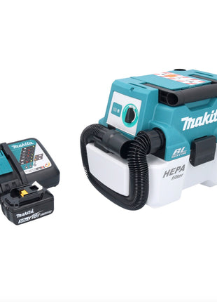 Aspirateur sans fil Makita DVC 750 LRT1 LXT 18 V 67 mbar 7,5 l sans balais + 1 batterie 5,0 Ah + chargeur