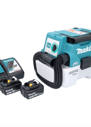 Aspirateur sans fil Makita DVC 750 LRT LXT 18 V 67 mbar 7,5 l sans balais + 2x batteries 5,0 Ah + chargeur