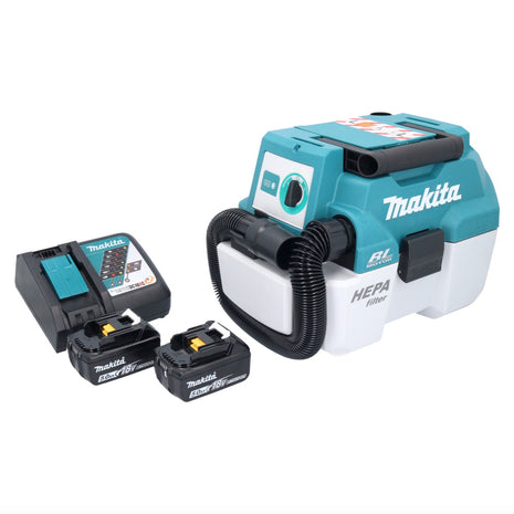 Aspirateur sans fil Makita DVC 750 LRT LXT 18 V 67 mbar 7,5 l sans balais + 2x batteries 5,0 Ah + chargeur