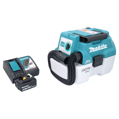 Aspirateur sans fil Makita DVC 750 LRG1 LXT 18 V 67 mbar 7,5 l sans balais + 1 batterie 6,0 Ah + chargeur