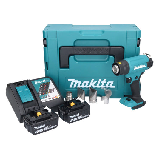 Souffleur à air chaud sur batterie Makita DHG 181 RFJ 18 V 150 - 550°C + 2x batteries 3,0 Ah + chargeur + Makpac