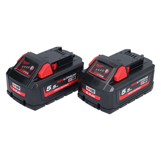 Jeu de batteries Milwaukee M18 HB 5.5 2x 18 V 5,5 Ah / 5500 mAh Li-Ion High Output (2x 4932464712) avec indicateur de niveau de charge