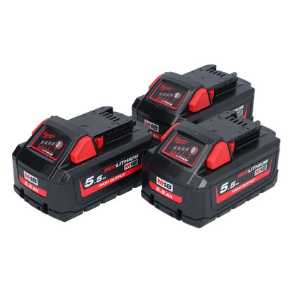 Jeu de batteries Milwaukee M18 HB 5.5 3x 18 V 5,5 Ah / 5500 mAh Li-Ion High Output (3x 4932464712) avec indicateur de niveau de charge