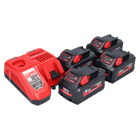 Kit de démarrage avec batterie Milwaukee M18 NRG-554 à haut rendement 18 V + 4x batterie 5,5 Ah (4x 4932464712) + chargeur M12-18 FC (4932451079)