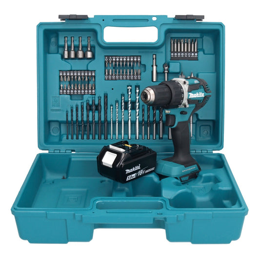 Makita DDF 484 T1X1 perceuse-visseuse sans fil 18 V 54 Nm + 1x batterie 5,0 Ah + jeu d'accessoires 74 pièces + mallette - sans chargeur