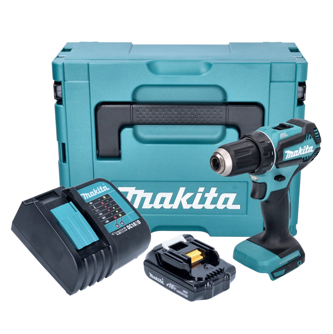 Makita DDF 485 SY1J Akku Bohrschrauber 18 V 50 Nm Brushless + 1x Akku 1,5 Ah + Ladegerät + Makpac - Toolbrothers