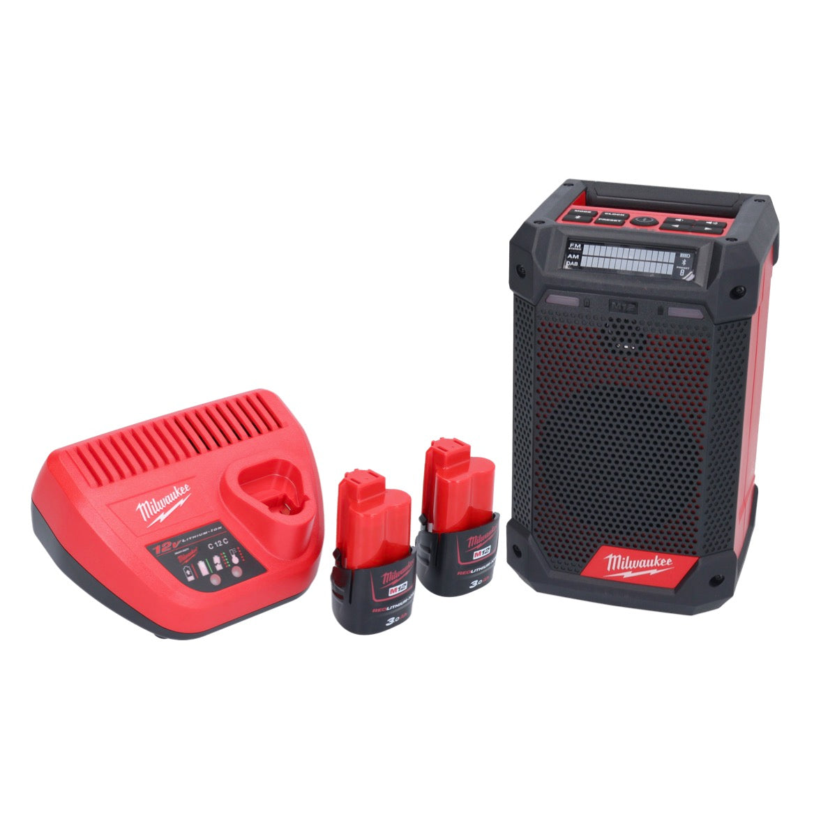 Milwaukee M12 RCDAB+-302 Akku Radio DAB+ 12 V + 2x Akku 3,0 Ah + Ladegerät