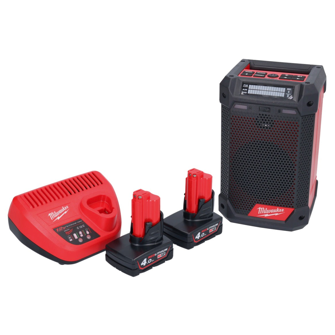 Milwaukee M12 RCDAB+-402 radio à batterie DAB+ 12 V + 2x batteries 4,0 Ah + chargeur