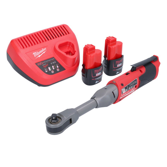 Milwaukee M12 FIR38LR-302 cliquet à batterie long 12 V 75 Nm 3/8" 1/4" + 2x batterie 3,0 Ah + chargeur