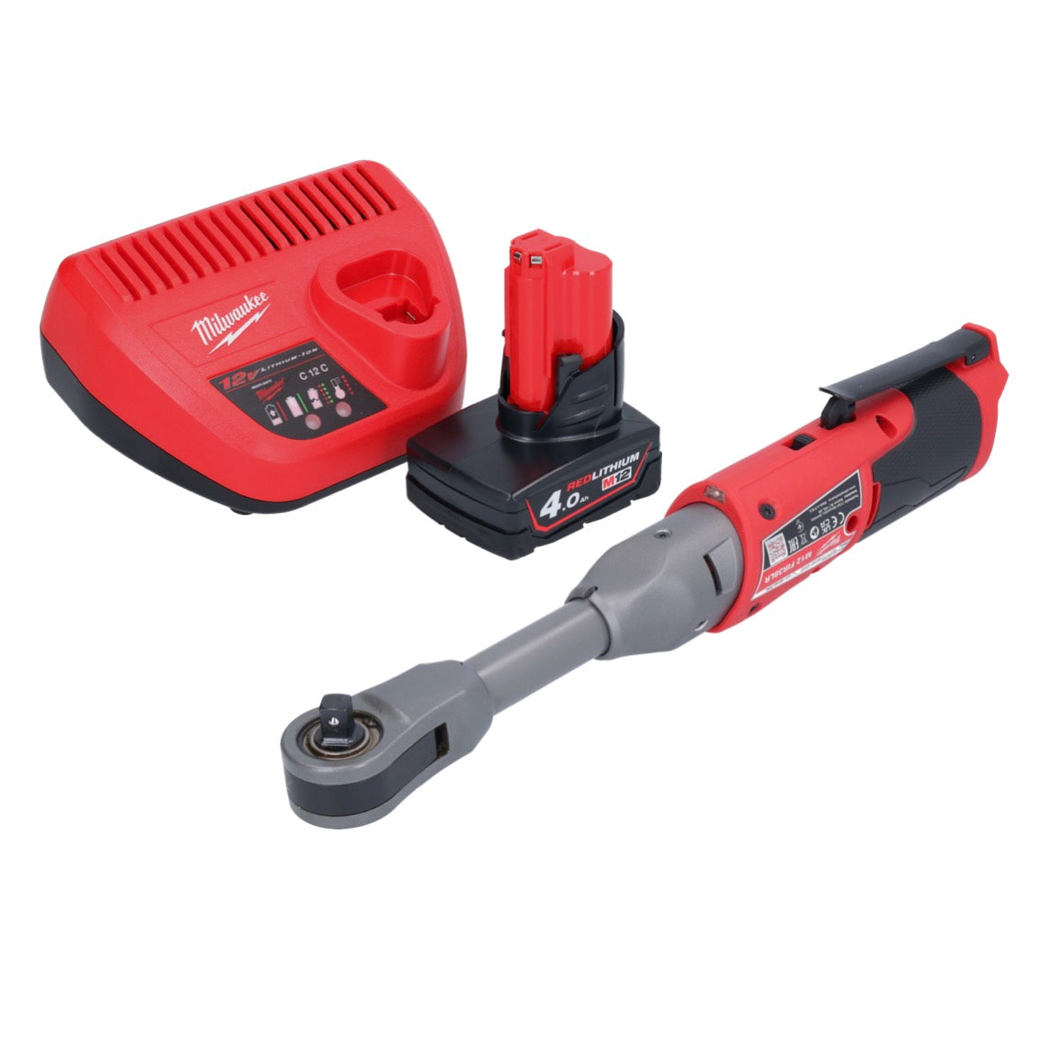 Milwaukee M12 FIR38LR-401 cliquet à batterie long 12 V 75 Nm 3/8" 1/4" + 1x batterie 4,0 Ah + chargeur