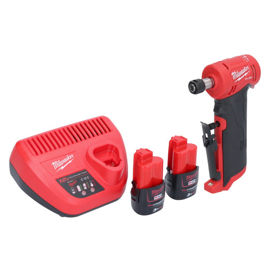 Milwaukee M12 FDGA-302 Geradschleifer abgewinkelt 12 V 6 / 8 mm Brushless + 2x Akku 3,0 Ah + Ladegerät