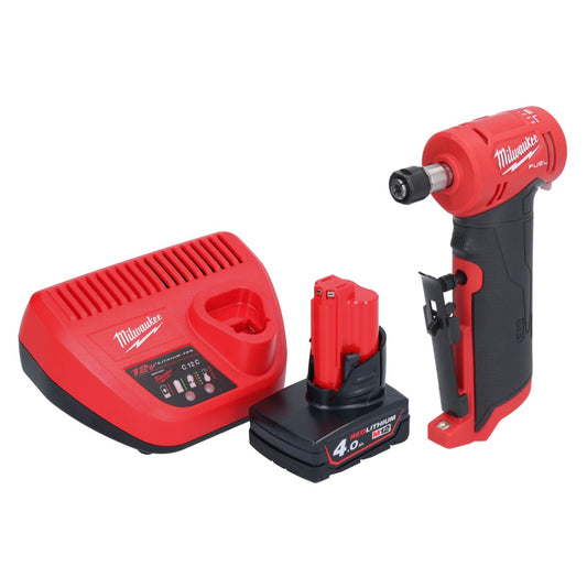 Meuleuse droite Milwaukee M12 FDGA-401 coudée 12 V 6/8 mm sans balais + 1x batterie 4,0 Ah + chargeur